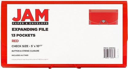 JAM Paper Accordion Folders - 13 Pocket Plastic Expanding File - Legal Size - 10 x 15 - Red - Sold Individually