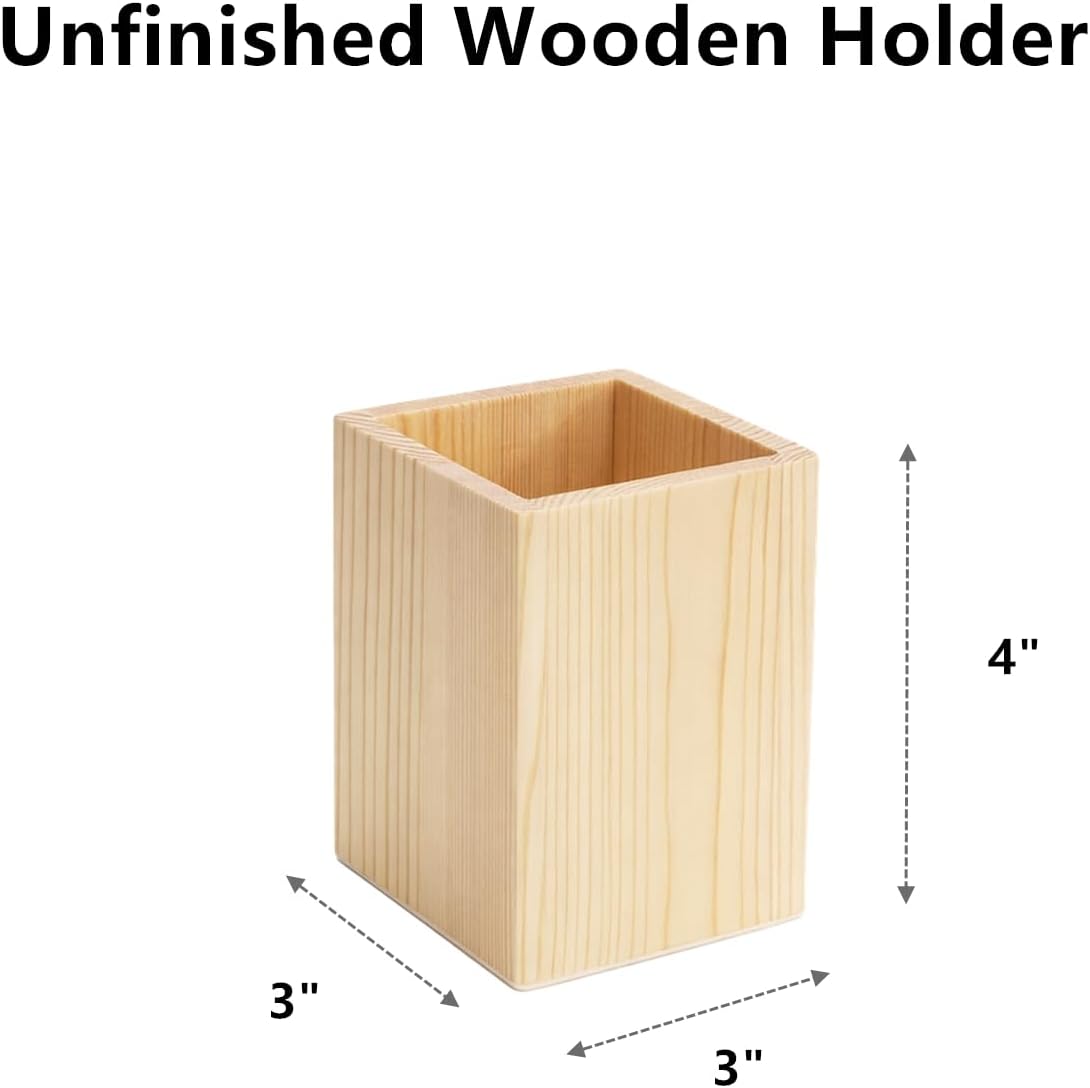 Yopay 12 Pack Wooden Pencil Holder, 4 Inch Square Desktop Wood Boxes for Crafts, DIY Unfinished Wooden Vase for Wedding Centerpieces Decor, Homemade DIY Supplies