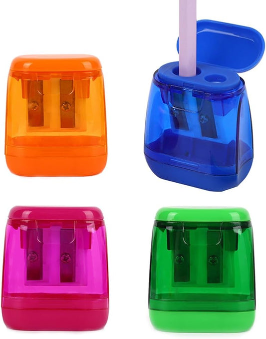 Colored Manual Pencil Sharpeners in Bulk, BOPART 24pcs Small Handheld Pencil Sharpener Dual Holes with Lid for Kids Adults at Classroom School Office Home (24Pcs Sharpeners - D)