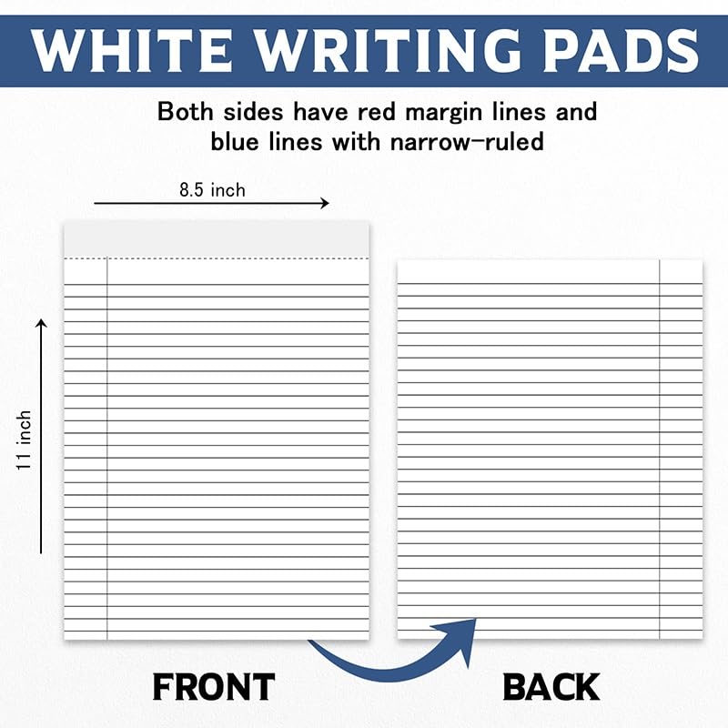 Legal Notepads 8.5 x 11, Perforated Wide Ruled Writing Pad, White Note Pads 8.5 x 11 In Notepads White Lined Paper 50 Sheets Per Writing Pad, Made in the USA ((1 Pack))