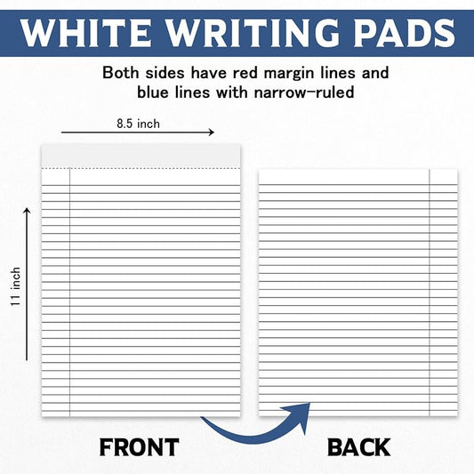 Legal Notepads 8.5 x 11, Perforated Wide Ruled Writing Pad, White Note Pads 8.5 x 11 In Notepads White Lined Paper 50 Sheets Per Writing Pad, Made in the USA ((1 Pack))