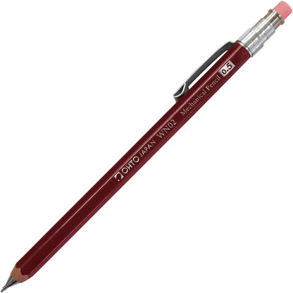 OHTO WN02 Wooden Mechanical Pencil, 0.5mm Fine Point, Mini-Sized Barrel with Clip, Dark Red Body, Made from Incense Cedar, WN02-SP5-EN