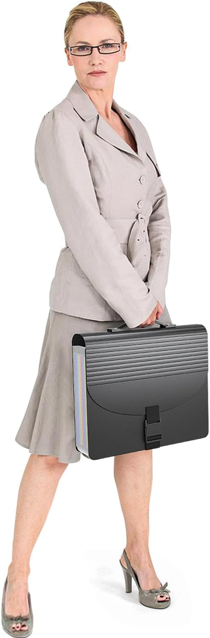 TOPCJ Expanding File Folders,Accordion File Organizer with Handle,13 Pockets Expandable Filing Folders,Tabs Included in Filing Box,Adjustable Strap,Bill Documents Organizer,A4/Letter Size