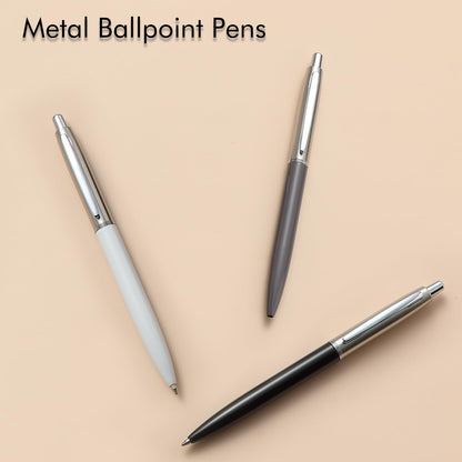 ChaoQ 3 Pcs Retractable Metal Ballpoint Pens, for Gift, Business, Office, 1.0mm Medium Point Black Ink, 6 Extras Replaceable Metal Refills - Stainess Steel
