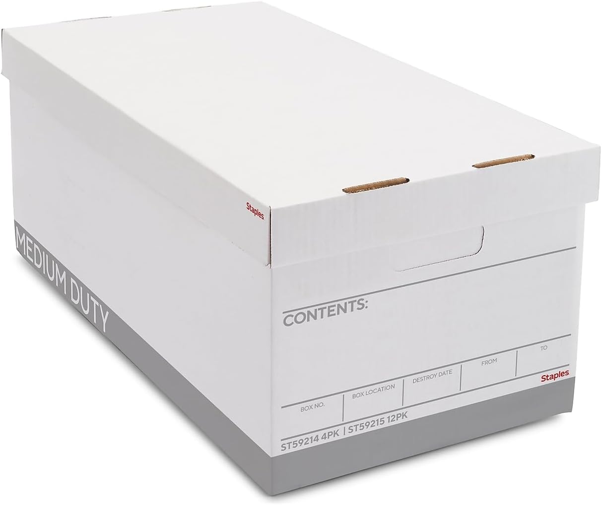 STAPLES Storage & Filing Box, Medium-Duty with Handles & Removeable Lid, Letter Size Documents, Stackable, 12-Pack, White/Gray