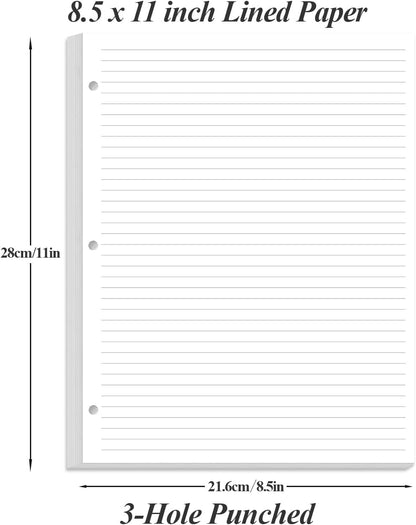 Unpunched Line Paper - 100 Sheets/200 Pages Loose Leaf Paper Line Refills, Letter Size, 100gsm, White, 8.5" x 11"