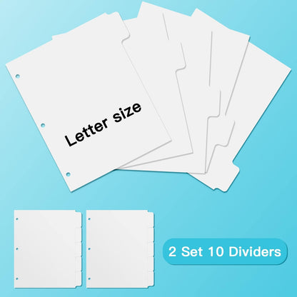 3 Ring Binder Dividers with 5-Tabs for Letter Size, 1/5 Cut, 3-Hole Punched, Write & Erase Plastic Binder Dividers Extra Durable Section Index Dividers for Binders, Pack of 2 Sets, 10 Dividers Total