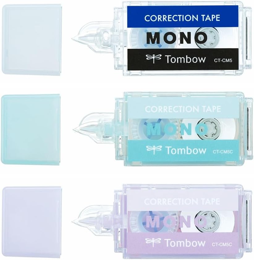 Tombow Pencil Correction Tape, Mono Pocket, 5mm Wide, Assorted, Pack of 3 (MONO, Blue, Purple) KCC-321X