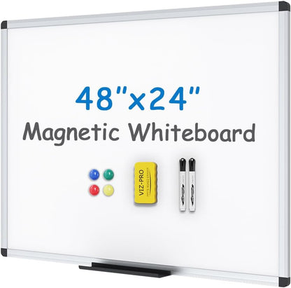 VIZ-PRO Magnetic Whiteboard/Dry Erase Board, 36 X 24 Inches, Includes 1 Eraser & 2 Markers & 4 Magnets
