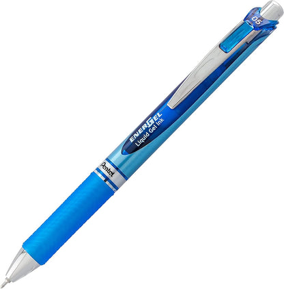 Pentel Energel 0.5 mm Rtx Retractable, 12 Pack of 6 Black & 6 Blue Ink Pens Needle Tip, Pens 0.5 mm Fine Point