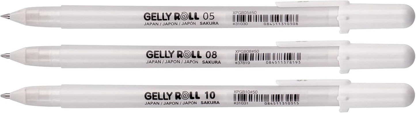 SAKURA Gelly Roll Basic White Gel Pen Set of 3, Assorted Sizes | Opaque Pens for Highlights, Drawing & Crafts