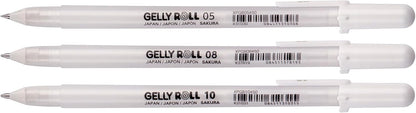 SAKURA Gelly Roll Basic White Gel Pen Set of 3, Assorted Sizes | Opaque Pens for Highlights, Drawing & Crafts