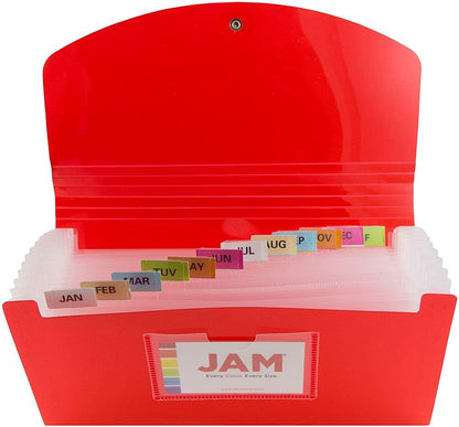 JAM Paper Accordion Folders - 13 Pocket Plastic Expanding File - Legal Size - 10 x 15 - Red - Sold Individually