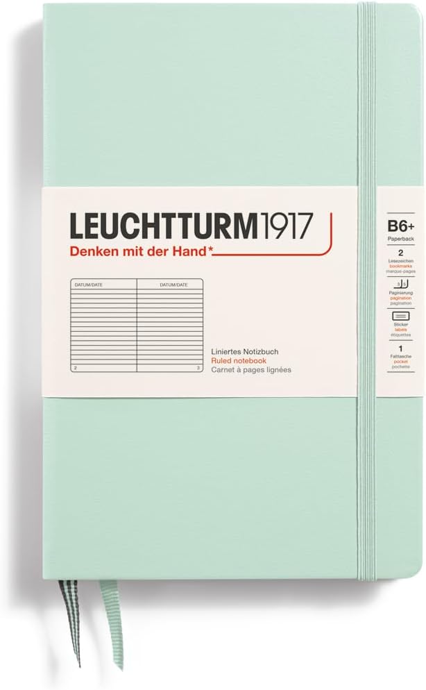 LEUCHTTURM1917 - Notebook Hardcover Paperback B6+ - 219 Numbered Pages for Writing and Journaling (Stone Blue, Ruled)