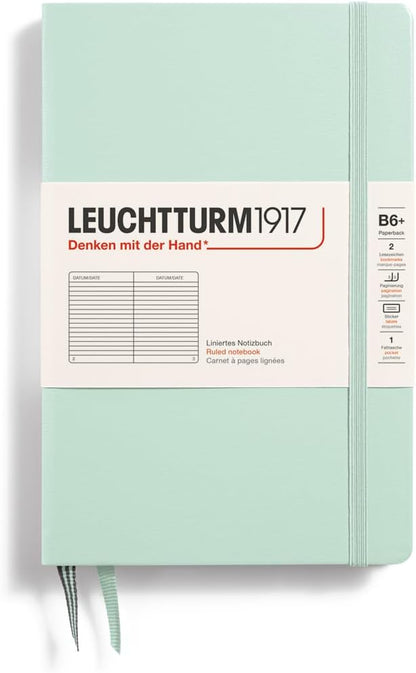 LEUCHTTURM1917 - Notebook Hardcover Paperback B6+ - 219 Numbered Pages for Writing and Journaling (Stone Blue, Ruled)