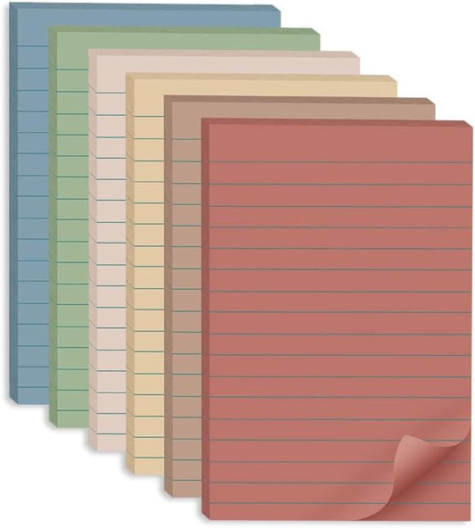 (12 Pack) Lined Sticky Notes 4x6 in,Large Notepads with Lines,Ruled Stickies Super Sticking Power,Office School Memo Note Pads Vintage Colors,Post on Windows Doors,Recyclable,Easy to Write on