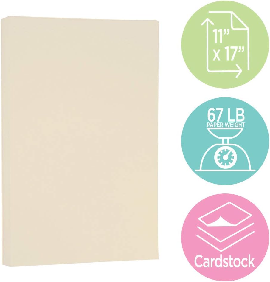 JAM PAPER Vellum Bristol 65lb Cardstock - 8.5 x 11 Coverstock - 147 gsm - Cream - 50 Sheets/Pack