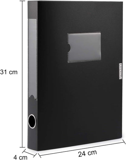 HUA JIE A4 Storage File Boxes Plastic Archives Cases with Lid, File Folder Organizer Document Filing Box for office,31×7.5×23.5 cm, Black(Pack of 4)