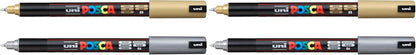 Authentic Posca Marker Set, 2 Silver & Gold Professional Grade Posca Paint Markers with 1MR Extra Fine Tip