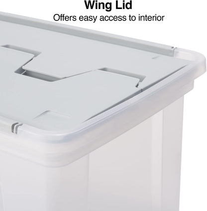 STAPLES Plastic File Box with Snap Lid, Letter/Legal Size, Clear, 4/Carton