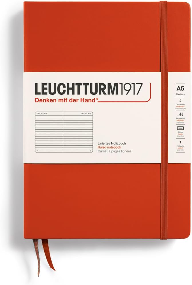 LEUCHTTURM1917 - Notebook Hardcover Medium A5-251 Numbered Pages for Writing and Journaling (Navy, Ruled)