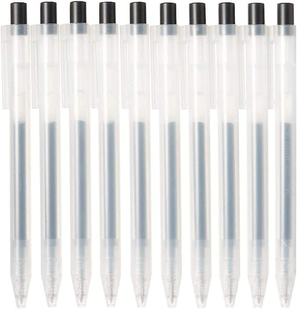 Muji Smooth Gel Ink Ballpoint Pen Knock Type 10-Pieces Set, 0.5 mm Nib Size, Black