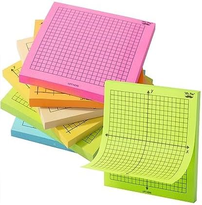 Mr. Pen- Graph Sticky Notes, 3x3 Inch, 6 Pads, 50 Sheets/Pad, 300 Sheets, 6 Grid Designs, White, Square Graph Paper Notes, Grid Sticky Note Pads for Math, Study, Journals, Planners