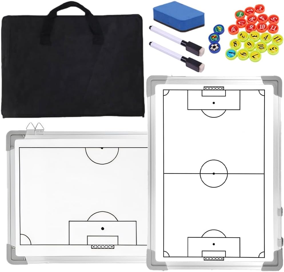 Magnetic Soccer Coaching Board, Double-Sided Dry Erase Tactics Board with Player Markers, Pen and Eraser, Portable Clipboard for Coaches, Coach Training Equipment Coach Gift (White Board)