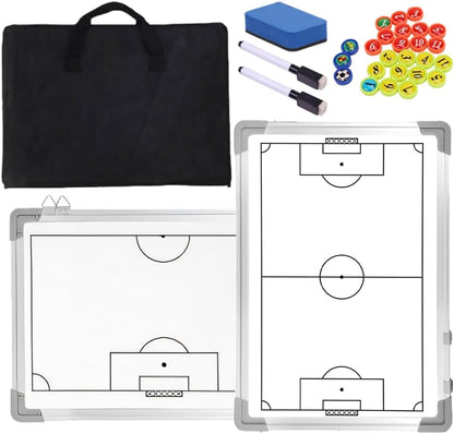 Magnetic Soccer Coaching Board, Double-Sided Dry Erase Tactics Board with Player Markers, Pen and Eraser, Portable Clipboard for Coaches, Coach Training Equipment Coach Gift (White Board)