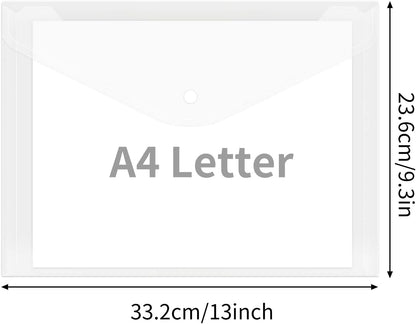 EOOUT 30pcs Plastic Envelopes, Clear Reusable Poly Envelope Waterproof File Folder with Snap Button, US Letter, A4 Size, for School Office Supplies
