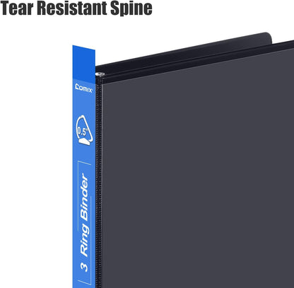 COMIX Heavy Duty Slant-D Ring View Binder, 1 inch 3 Ring Binders, Hold 225 Sheets of 8.5" x 11" Paper, 12 Pack (Black)