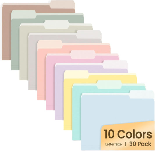 SUNEE File Folders, 30 Pack Manilla Folders 8.5 x 11, 1/3 Cut Tab for Easy Labeling and Organization, Durable Standard Paper for Home, Office, School Filing