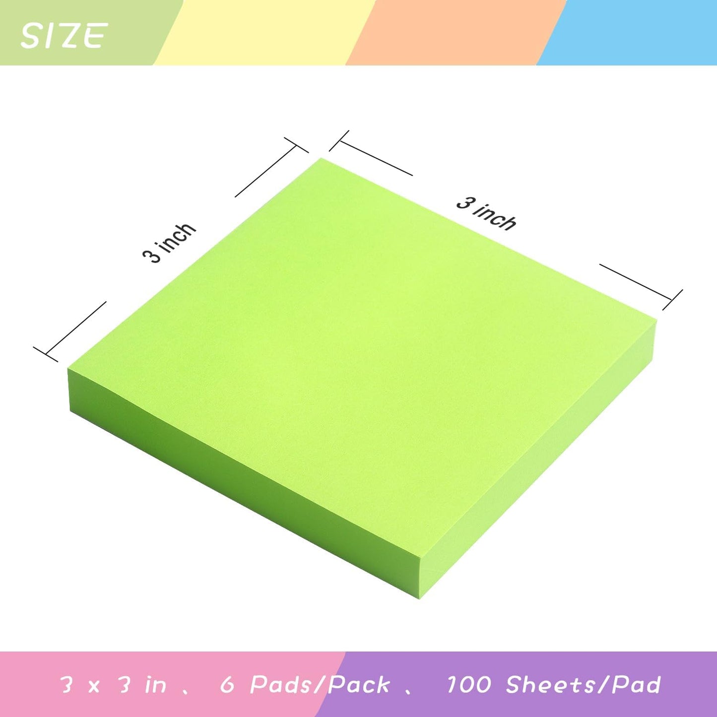 Sticky Notes 3x3 Self-Stick Notes Pads with 6 Bright Colors, Easy to Post for Office, Shool, Home, 6 Pads/Pack, 100 Sheets/Pad (Purple)