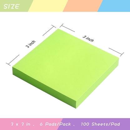Sticky Notes 3x3 Self-Stick Notes Pads with 6 Bright Colors, Easy to Post for Office, Shool, Home, 6 Pads/Pack, 100 Sheets/Pad (Purple)