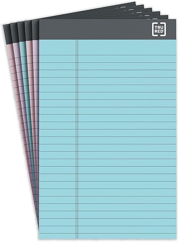 TRU RED Notepads, 5” x 8”, Narrow Ruled, Canary, 50 Sheets/Pad, 6‑Pack