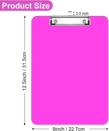 Rimilak Plastic Clipboards with Low Profile Metal Clip, Translucent Board, 12.5 x 9 In Letter Size, Office Supply, Back to School, Pink