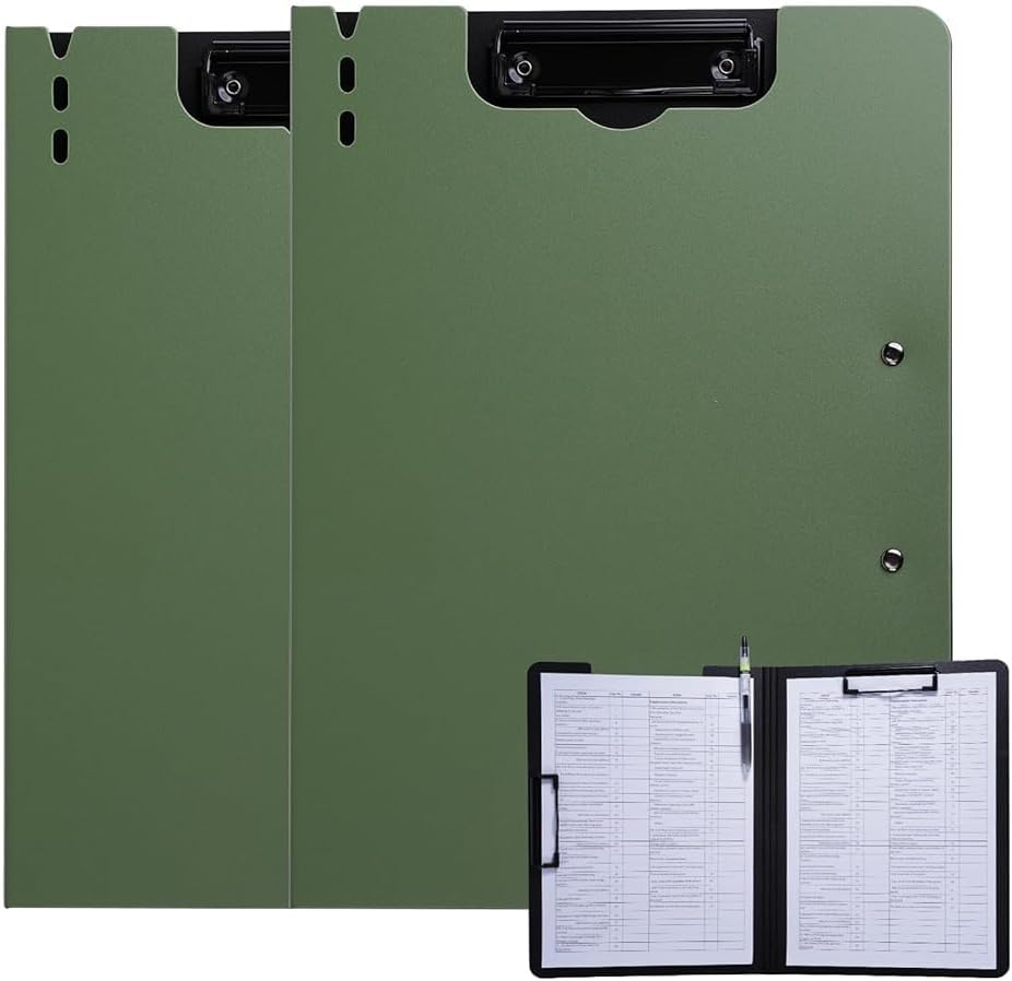 FRETONBA Clipboard Folder, A4 Foldable Clipboard with Horizontal and Vertical Double Metal Clips, 360 Degree Foldable Binder Clipboards with Pen Holder, File Cover Work Folder Clipboards, Green