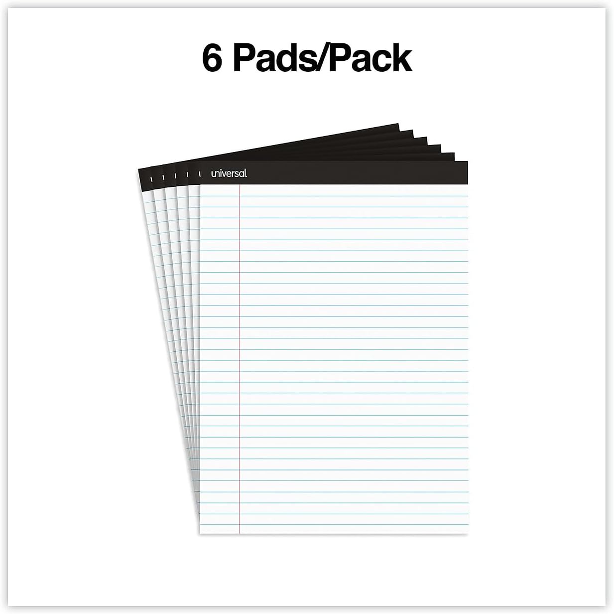 Universal 30630 Premium Ruled Writing Pads, White, 8 1/2 x 11, Legal/Wide, 50 Sheets (Pack of 6 Pads)