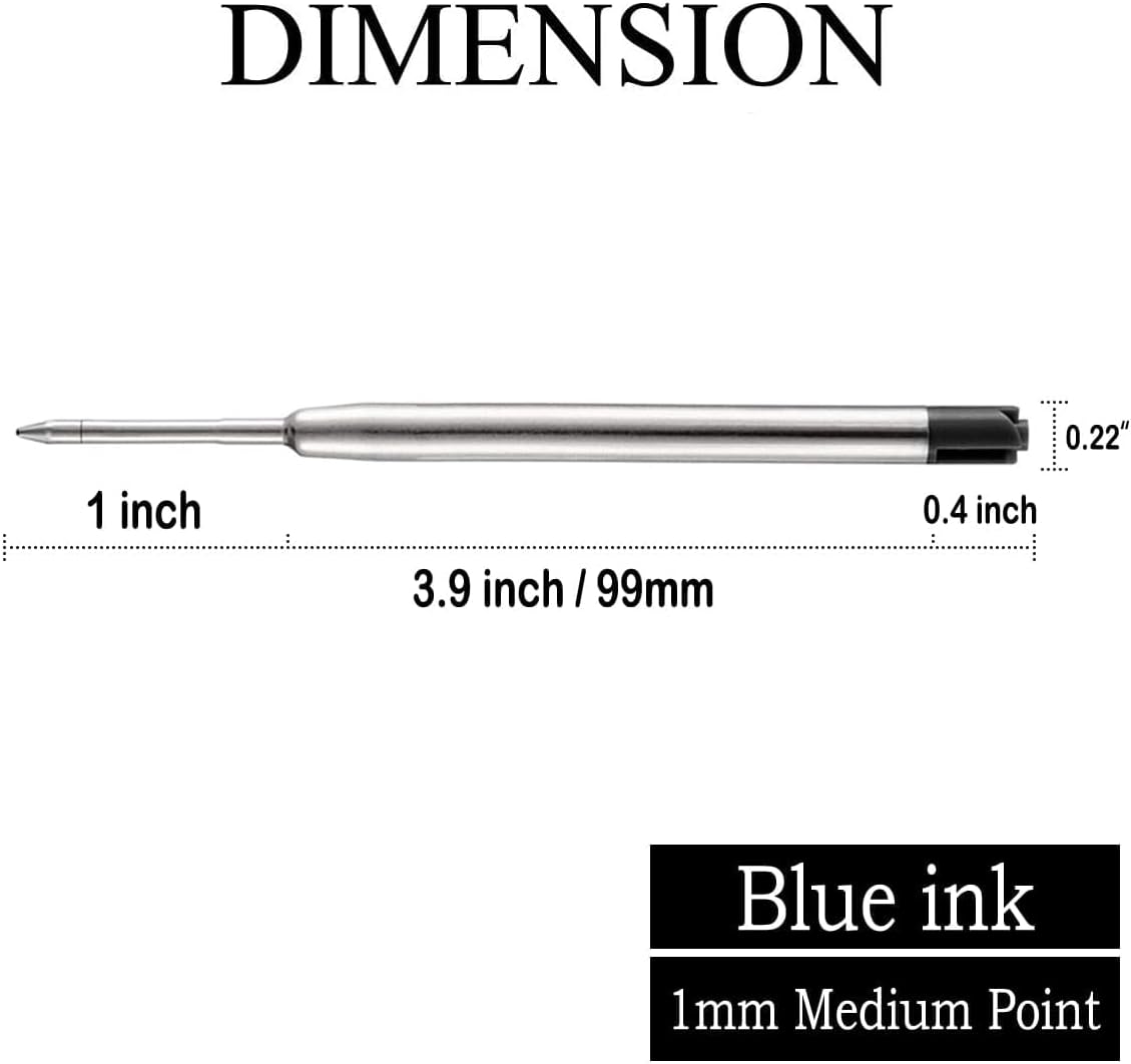 Pen Refills, 3.9in Blue Ink Pen Refills 1.0mm Replacement Ink for Ballpoint Pen Parker Pen Tactical Pen (10 Pack)