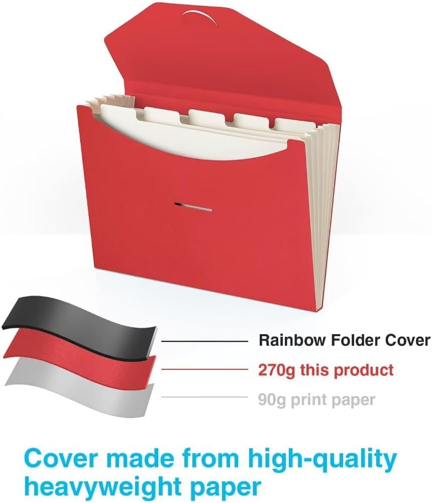 Blue Lake ECOLIFE Recyclable Paper 6-Pockets Expanding File Document Folder Plastic Free, Accordian File Organizer - A4 Letter Size, 200 Sheet Capacity for School, Office, Home Ruby