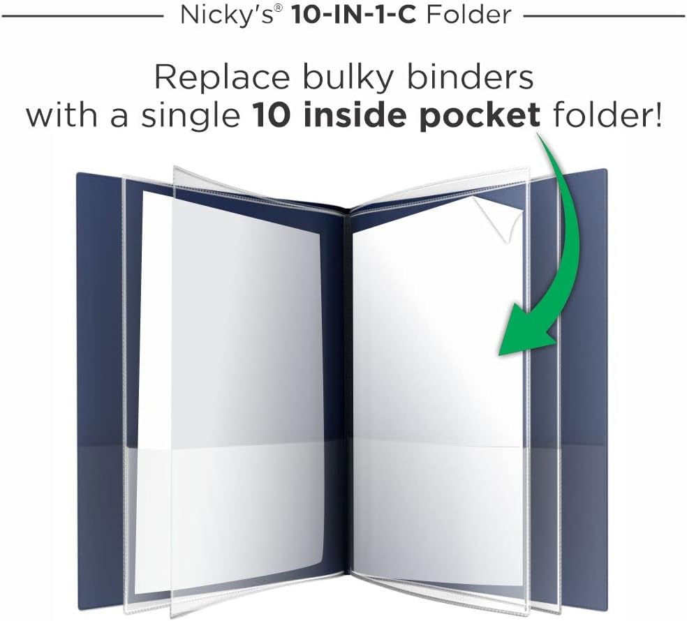 Nicky's® Multi Pocket Organizer, 10 or 14 Page Folder, Water Proof, Patented Tear-Resistant, Flexible Plastic, Proudly Made in USA, Binder Substitute. (10-in-1 Red)