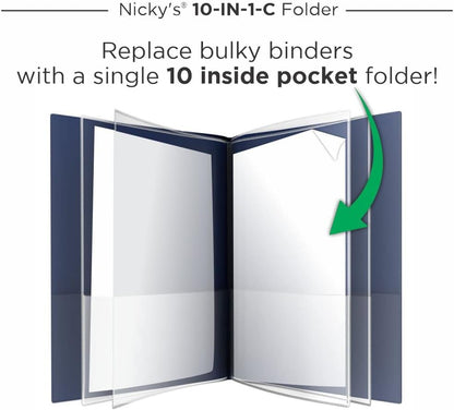 Nicky's® Multi Pocket Organizer, 10 or 14 Page Folder, Water Proof, Patented Tear-Resistant, Flexible Plastic, Proudly Made in USA, Binder Substitute. (10-in-1 Red)