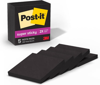 Post-it Super Sticky Notes, 5 Sticky Note Pads, 3 x 3 in., School Supplies, Office Products, for Vertical Surfaces, Monitors, Walls and Windows, First Snow White