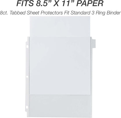 Samsill 8 Tab Recipe Dividers, Recipe Sleeves, Sheet Protector Dividers, with Tab Inserts, Clear, Super Heavyweight, Top Loading, 3 Hole Punched for Standard Letter Size Binders, Archival Safe