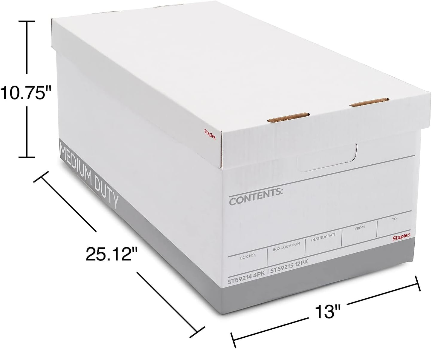 STAPLES Storage & Filing Box, Medium-Duty with Handles & Removeable Lid, Letter Size Documents, Stackable, 12-Pack, White/Gray