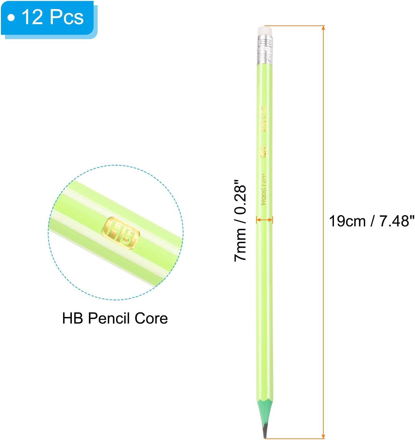 PATIKIL Round Pencils, 12 Pcs HB Graphite Pencil Wooden Pencils with Eraser for Classroom Office Writing Drawing Supplies, Green Black