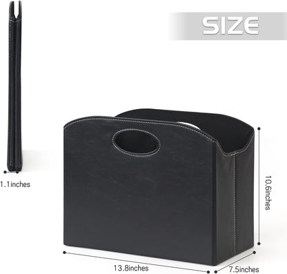EZDeco Magazine Holder Foldable Magazine Rack Floor PU Leather File Holder Newspaper Book Storage Magazine Basket Document File Folder Organizer for Office Home (Black)