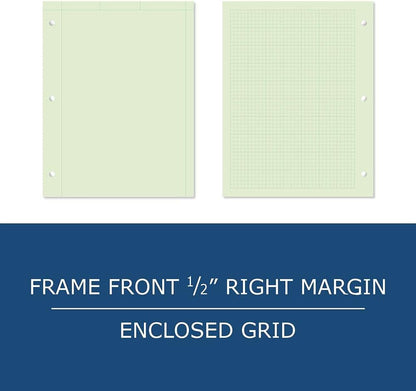 ROARING SPRING Graph Ruled Engineering Pad, Engineering Graph Paper Pad, 5x5 Enclosed Grid, 8.5" x 11", 200 Sheets, 3 Hole Punched, Green Tinted Sheets, Made in USA