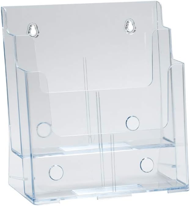 Azar Displays 252376 Four Tier, Four Pocket Letter Brochure File Holder for Flyer, Office Supplies, Paper Document or Magazines, Clear Organizer for Wall and Counter Desktop Stand, 8.5" x 11"