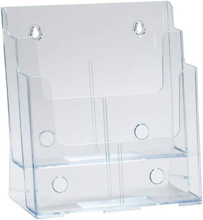 Azar Displays 252376 Four Tier, Four Pocket Letter Brochure File Holder for Flyer, Office Supplies, Paper Document or Magazines, Clear Organizer for Wall and Counter Desktop Stand, 8.5" x 11"